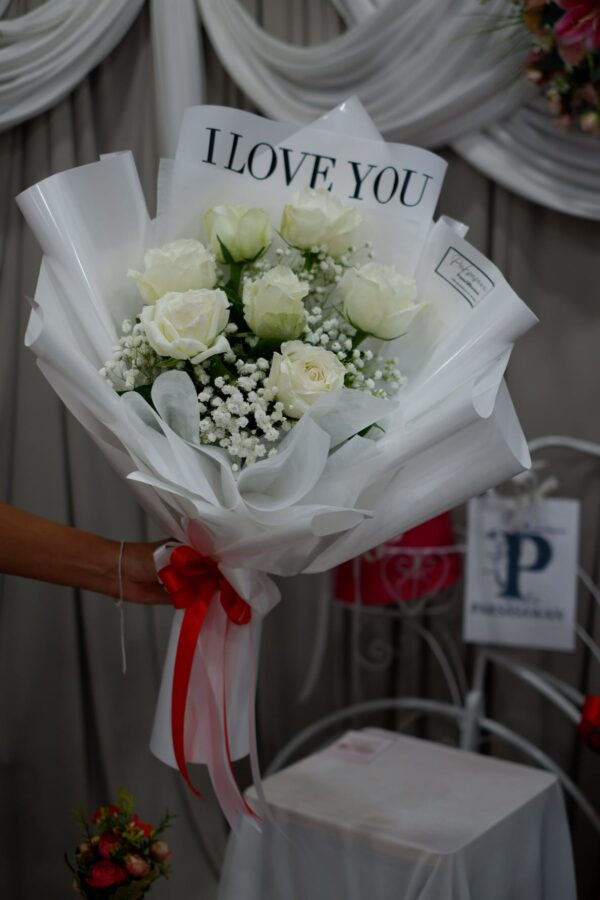 P015-กุหลาบสีขาว ห่อขาว